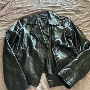 Guess Glossy Black Leather Jacket for Women